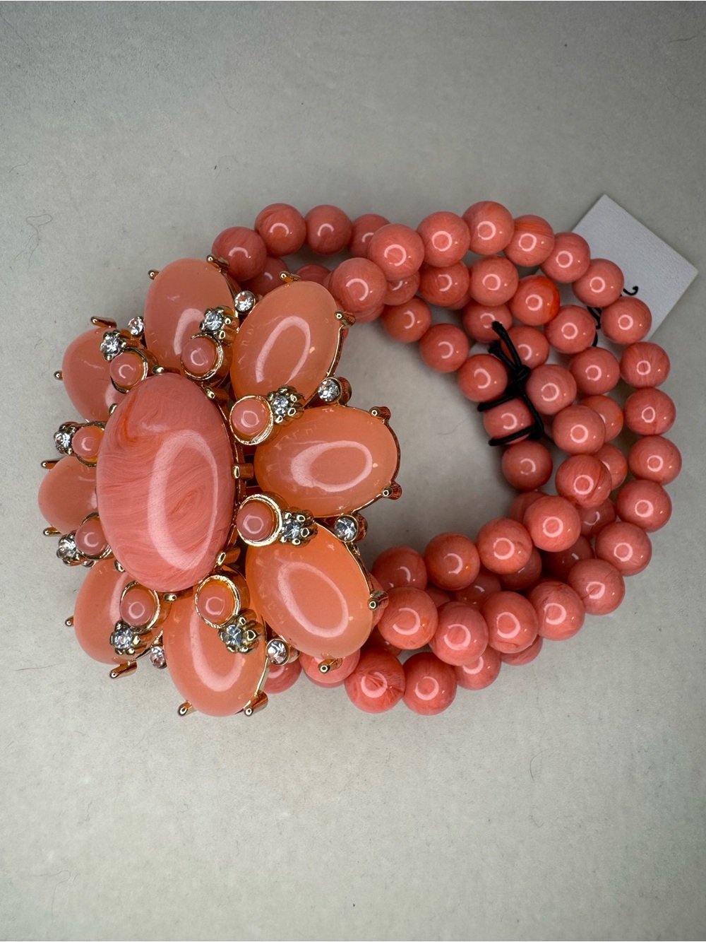 NWT Sequin Coral Beaded Flower Statement bracelet